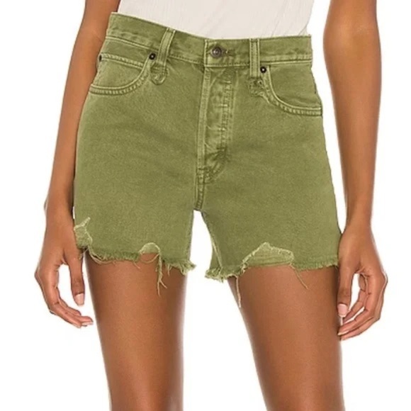WE THE FREE Makai Cut Off Shorts High Rise Olive Green Distressed 27 - Picture 1 of 13